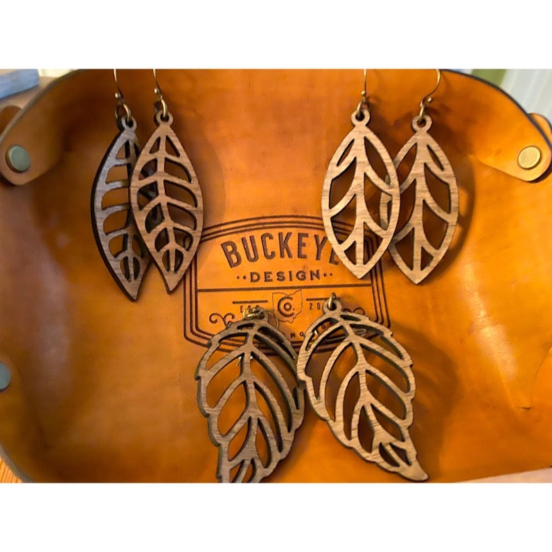 Wooden Leaf Earrings, Walnut Lightweight