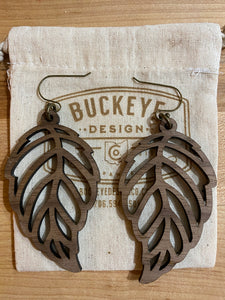 Wooden Leaf Earrings, Walnut Lightweight