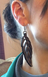 Wooden Leaf Earrings, Walnut Lightweight