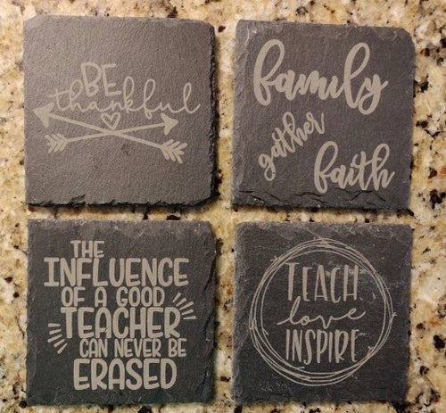 Custom set of 4 Engraved Slate Coasters